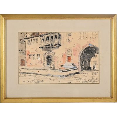 une image représentant un dessin d'un bâtiment dans une ville