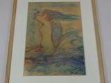 tableau représentant une femme aux cheveux longs, dans un cadre en bois accroché au mur