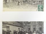 deux vieilles photos en noir et blanc représentant des personnes et des chevaux devant un bâtiment