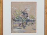 une image représentant un tableau d'un moulin à vent dans une rue