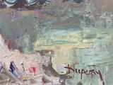 a painting of a car driving down the road