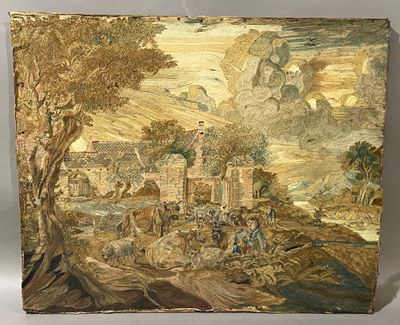 an image of a painting of a landscape with a man on a horse