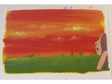 an image of a painting of a dog in a field