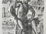 drawing of a man sitting on a barrel with a glass of wine in his hand