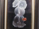 painting of a vase with flowers in it on a table
