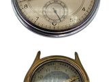 three different types of clocks on a white background