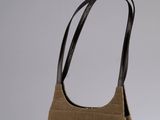 chanel brown sued shoulder bag with black leather handles