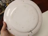 a person holding a white plate with dirt on it