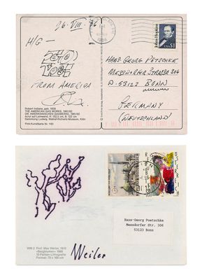 two envelopes with a picture of a man and a woman on them