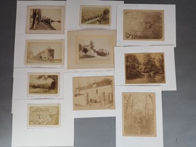 several old photos of a bunch of old buildings and trees