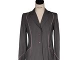 grey pinstripe blazer with pink pips