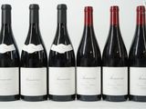six bouteilles de vin sont alignées sur une table