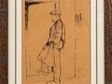 an image of a drawing of a man standing in front of a door