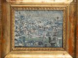 an oil painting of a cityscape in a gold frame