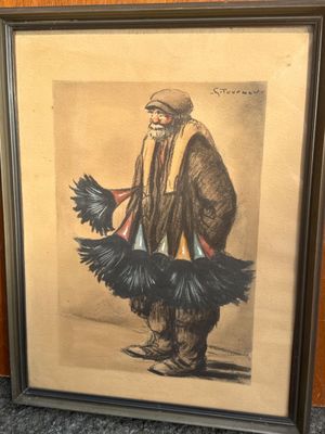 tableau représentant un vieil homme coiffé d'un chapeau orné de plumes, dans un cadre