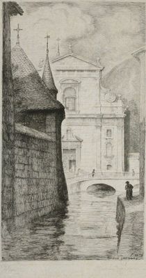une image représentant le dessin d'un homme debout devant un bâtiment