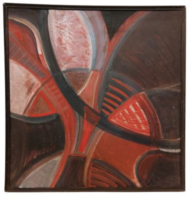 tableau représentant une peinture abstraite rouge et noire sur fond blanc