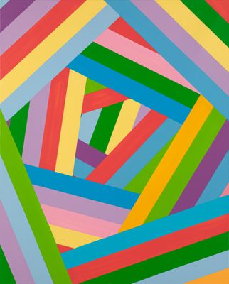 an abstract painting of multicolored lines in a square