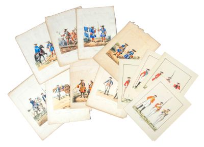 plusieurs cartes représentant des hommes vêtus d'uniformes bleus et tenant des armes à feu
