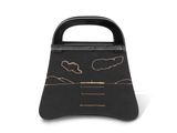 a black handbag with a wooden handle on a white background