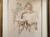 drawing of a drawing of a woman sitting at a table with a child