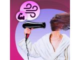 woman blow drying her hair with a hair dryer in front of her