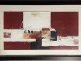 tableau représentant une œuvre abstraite rouge et blanche, dans un cadre noir