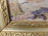 an image of a painting of a beach scene in a gold frame