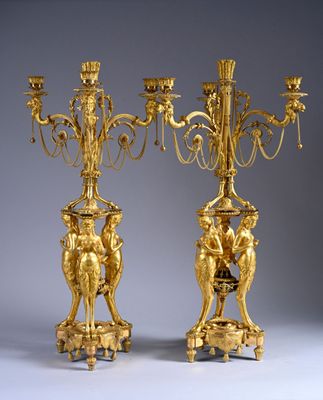 pair of antique brass candelabs with angels and cherenshes
