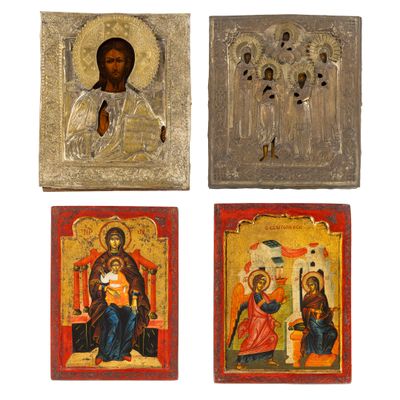 quatre icônes russes anciennes représentant la Vierge à l'Enfant Jésus