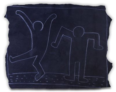an image of a drawing of two people on a piece of black paper