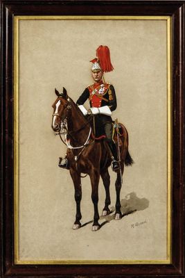 tableau représentant un homme en uniforme à cheval, dans un cadre