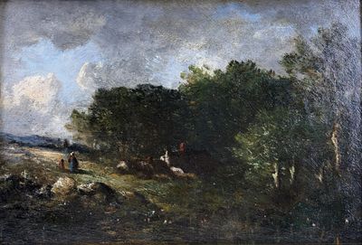 une image d'un tableau représentant un homme à cheval dans un champ