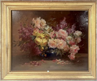 une peinture de fleurs dans un vase sur une table