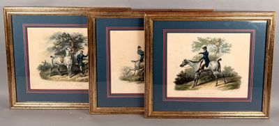 two framed pictures of a man riding a horse and a woman riding a horse
