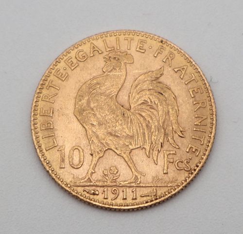 Pièce de monnaie en or à valeur faciale de dix francs 1911. Frais...