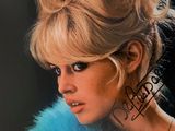 une femme blonde vêtue d'un manteau de fourrure bleu posant pour une photo