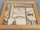 une photo d'une image tirée d'une bande dessinée, dans un cadre en bois