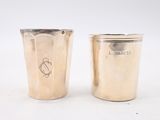 pair of silverplated cups with the word royal on them