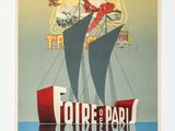 an old poster of a woman riding on a boat in the ocean