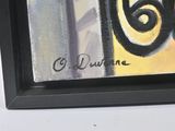an oil painting of a cat sitting on top of a window sill