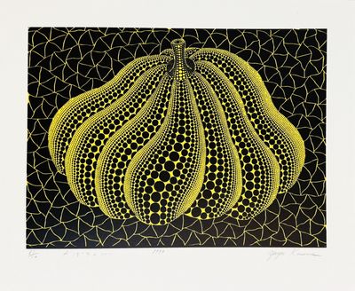 a black and yellow drawing of a pumpkin on a black background