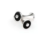 pair of black and silver cufflinks on a white background