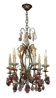 LUSTRE cage à six bras de lumière, pendeloques et fruits col…