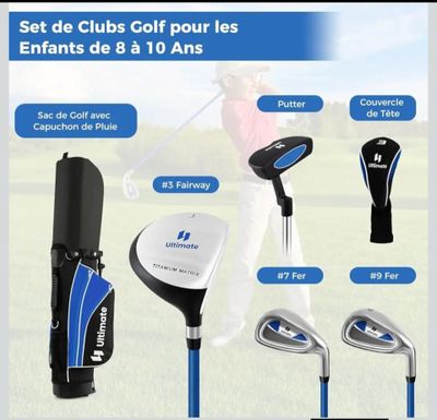 une affiche présentant différents types de clubs de golf et d'accessoires