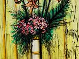 a painting of flowers in a vase on a table
