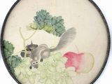 a picture of a painting of a squirrel on a plate