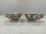 pair of antique chinese bowls with floral designs