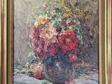 a painting of flowers in a vase on a table