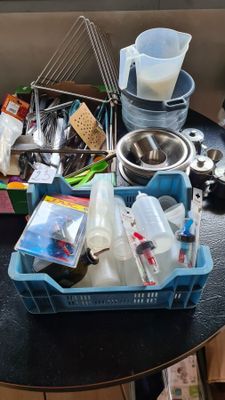 a table with a bunch of items on it
